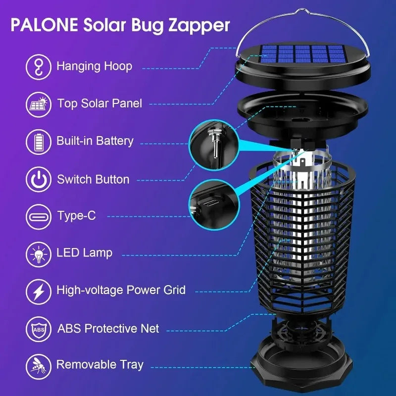 Lampe solaire anti-moustique 5.5W – Piège UV puissant 4500V pour extérieur