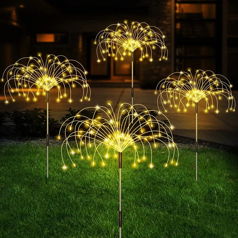 Lampes solaires LED Feu d’artifice – Étanches, 8 modes lumineux, jardin
