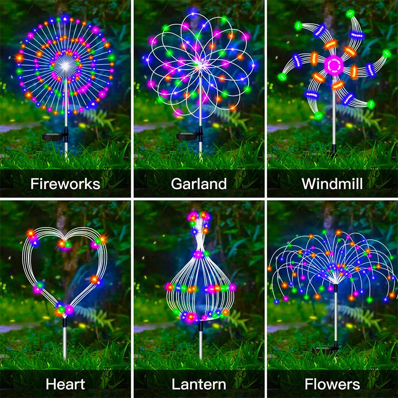 Lampes solaires LED Feu d’artifice – Étanches, 8 modes lumineux, jardin