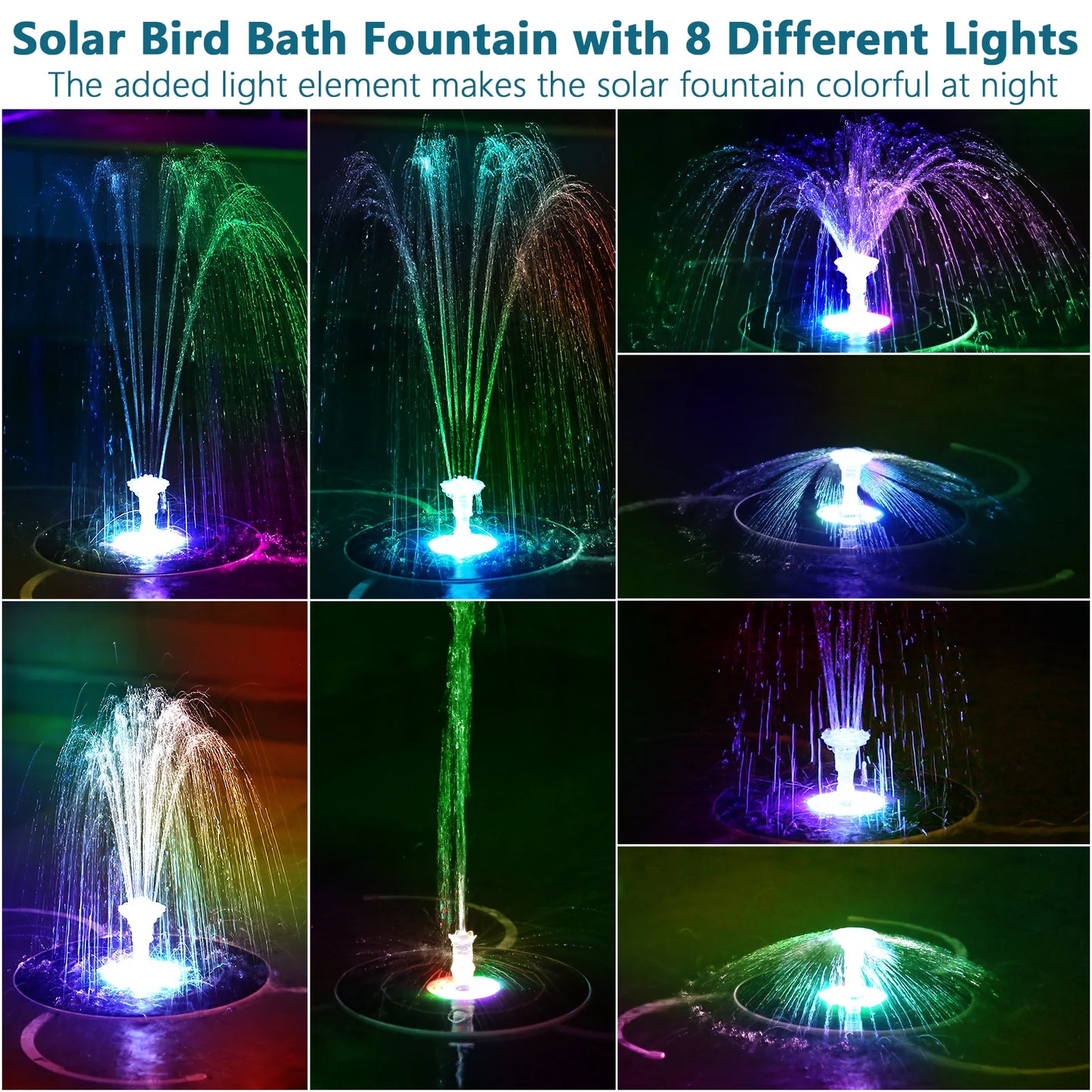 Fontaine solaire LED 6.5W – Batterie 5000mAh, étang & jardin