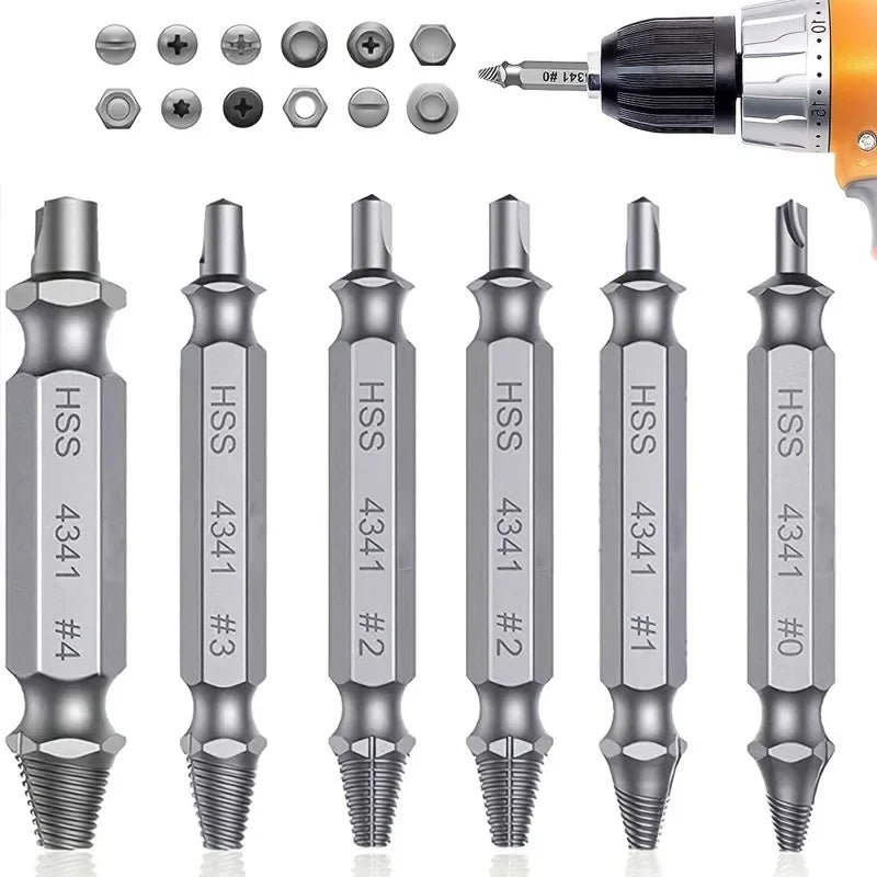 Kit extracteur de vis endommagées – 6 pièces HSS pour perceuse, retrait facile