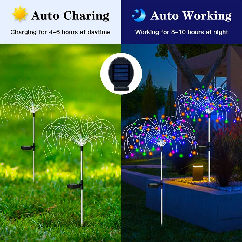 Lampes solaires LED Feu d’artifice – Étanches, 8 modes lumineux, jardin