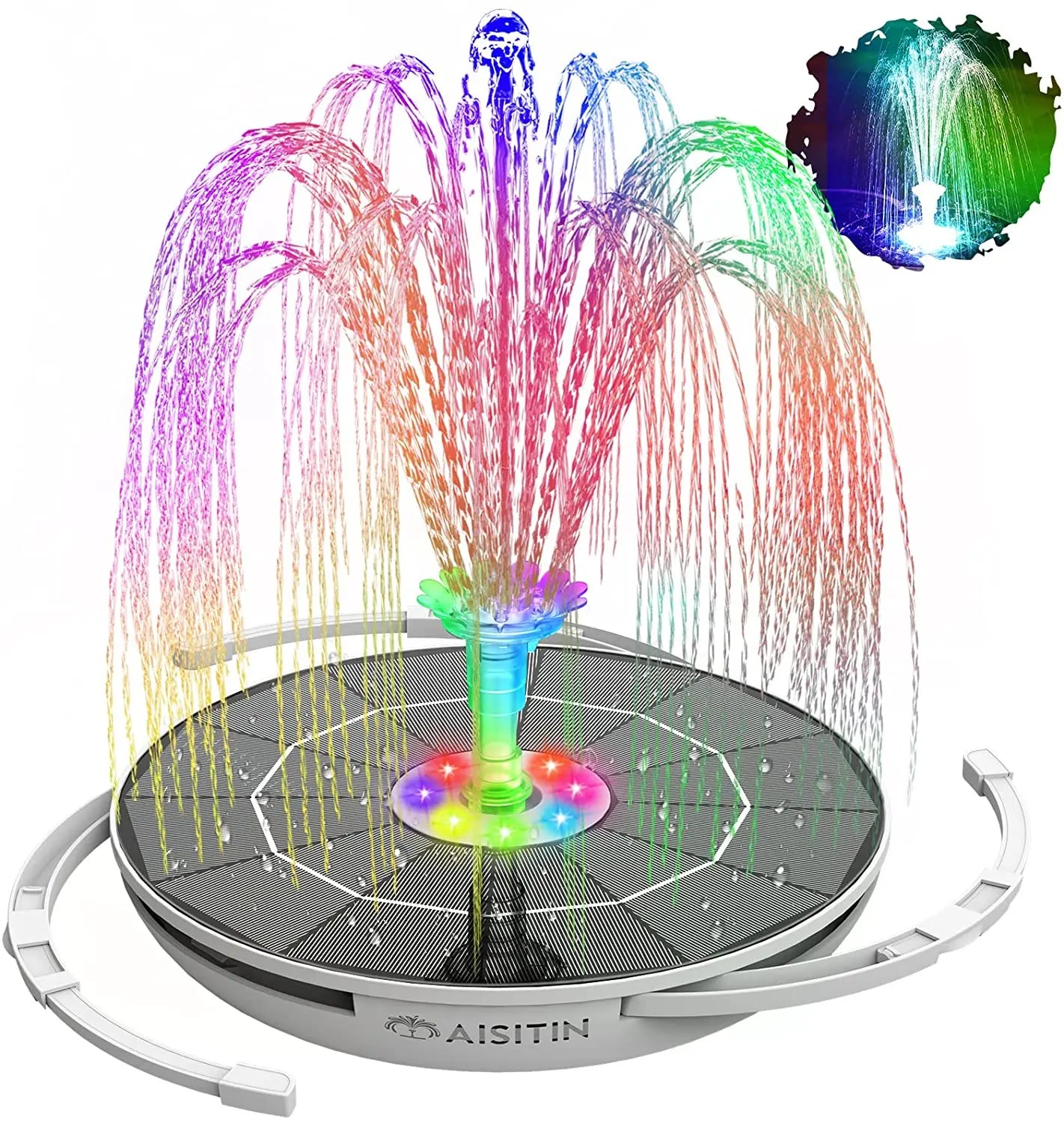 Fontaine solaire LED 6.5W – Batterie 5000mAh, étang & jardin