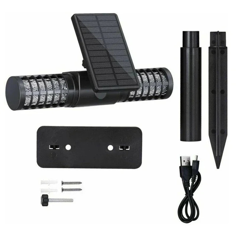 Lampe anti-moustique solaire d’extérieur – USB + LED UV, étanche IP65