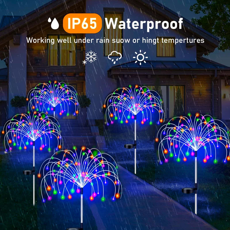 Lampes solaires LED Feu d’artifice – Étanches, 8 modes lumineux, jardin