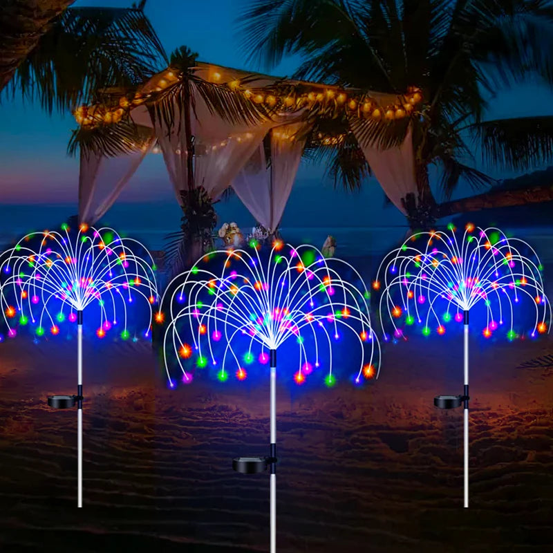 Lampes solaires LED Feu d’artifice – Étanches, 8 modes lumineux, jardin