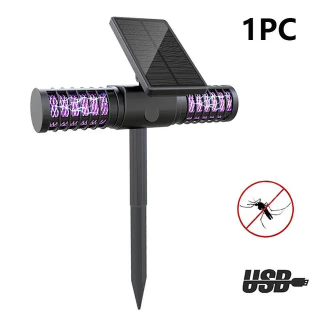 Lampe anti-moustique solaire d’extérieur – USB + LED UV, étanche IP65