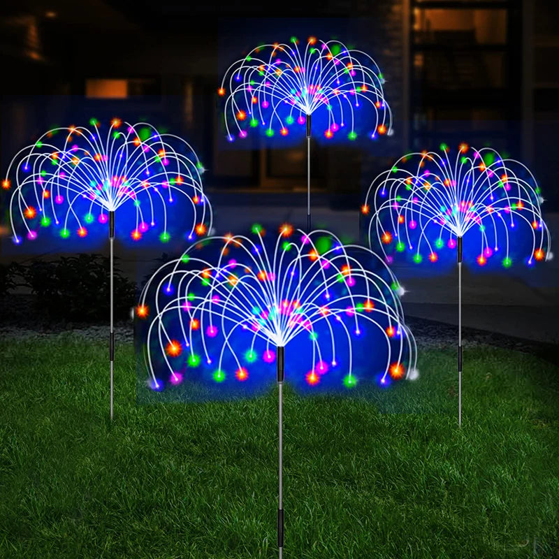 Lampes solaires LED Feu d’artifice – Étanches, 8 modes lumineux, jardin