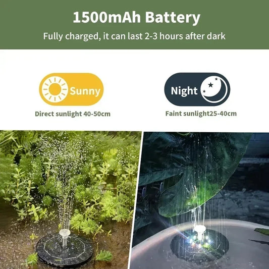 Fontaine solaire LED multicolore – 7 couleurs, pompe 3W, jardin & bassin