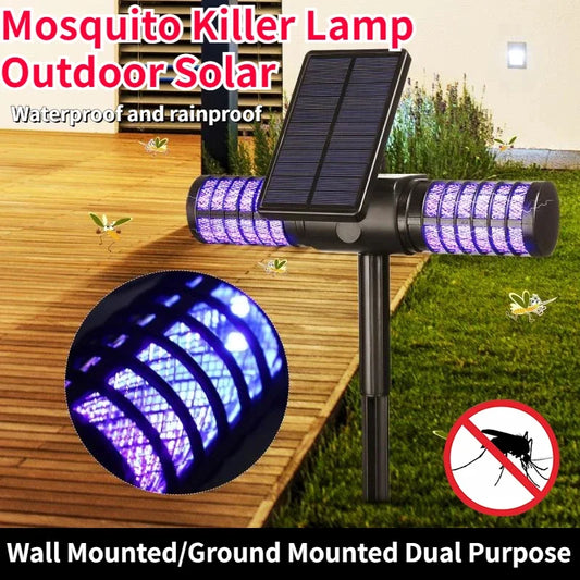 Lampe anti-moustique solaire d’extérieur – USB + LED UV, étanche IP65