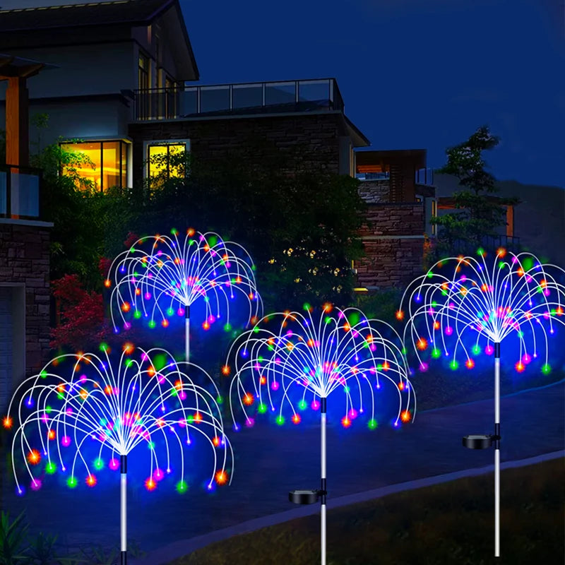 Lampes solaires LED Feu d’artifice – Étanches, 8 modes lumineux, jardin