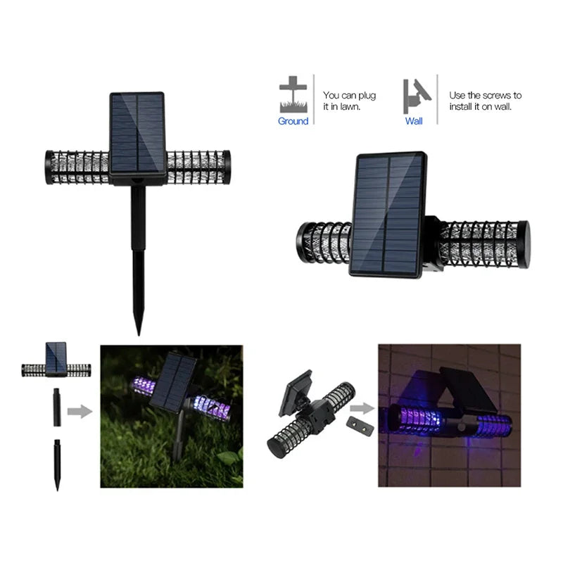 Lampe anti-moustique solaire d’extérieur – USB + LED UV, étanche IP65